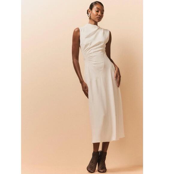 A.L.C. Kaia Gathered Sleeveless Midi Dress Off White Size 6 Feminine modest Chic - Picture 5 of 12